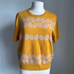 Lingua Franca NYC - Wool Cashmere Yellow Floral Short Sleeve Sweater